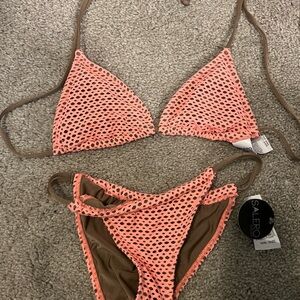 Pink and Brown Polka Dot Bikini Set